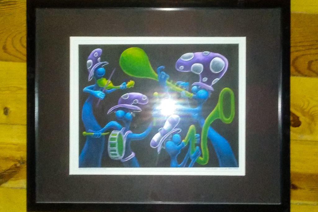 Melvin McGee original limited edition print of an oil painting titled "Purple Band Playing Green"