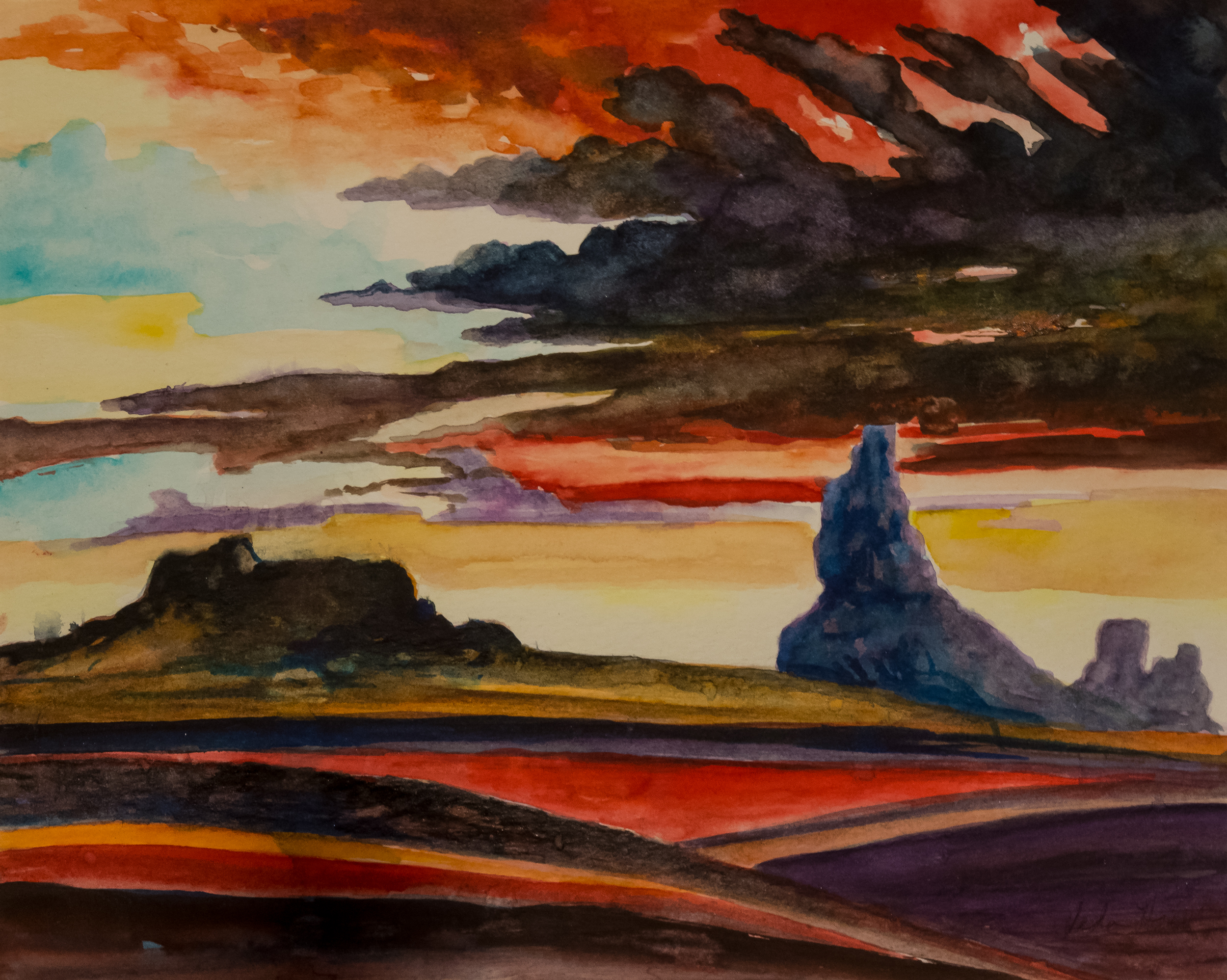 Untitled watercolor painting by Veda Hale featuring a painted desert landscape
