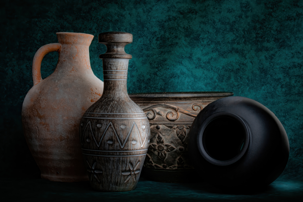 cluster of ceramic pottery
