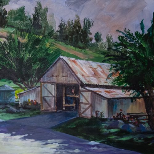 Untitled quickdraw painting by Mike Miller featuring a summertime barn